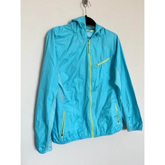 Layer 8 Light Blue w/Lime Green Lining Hooded Windbreaker - Size Medium - Picture 3 of 8